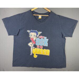Vintage Y2K Betty Boop Queen Crown Fits V Neck Navy Blue Shirt 3XL Art Cartoon